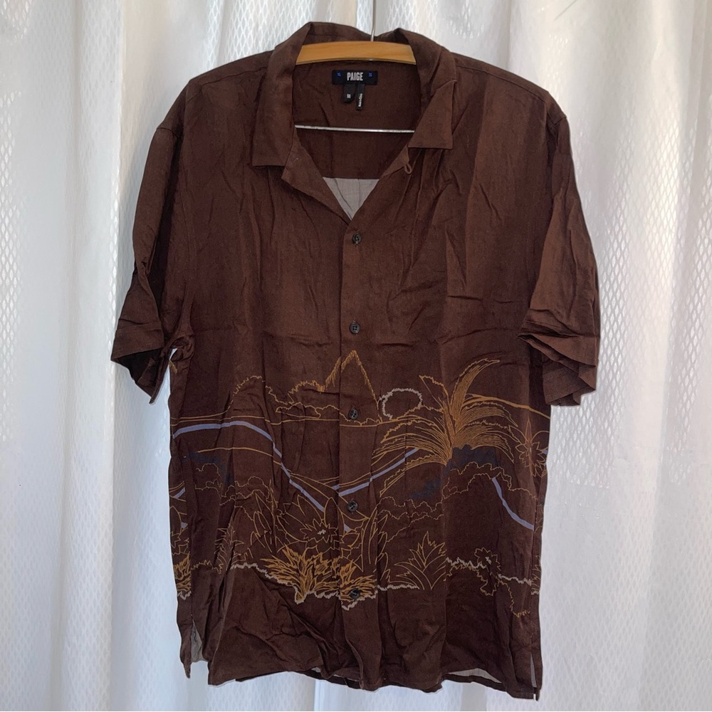 PAIGE Men's Landon Short Sleeve Button down shirt MEDIUM Brown